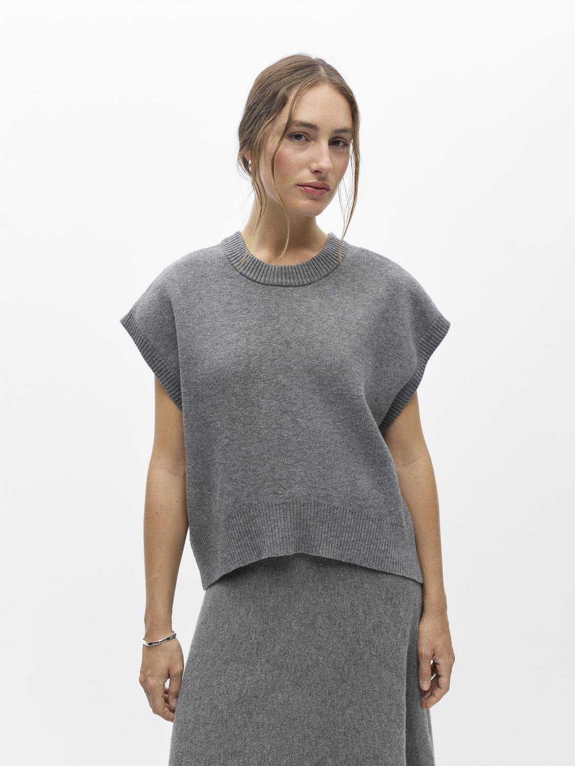 OBJITONE Knitted Waistcoat - Medium Grey Melange - VERO MODA & VILA Bergvik